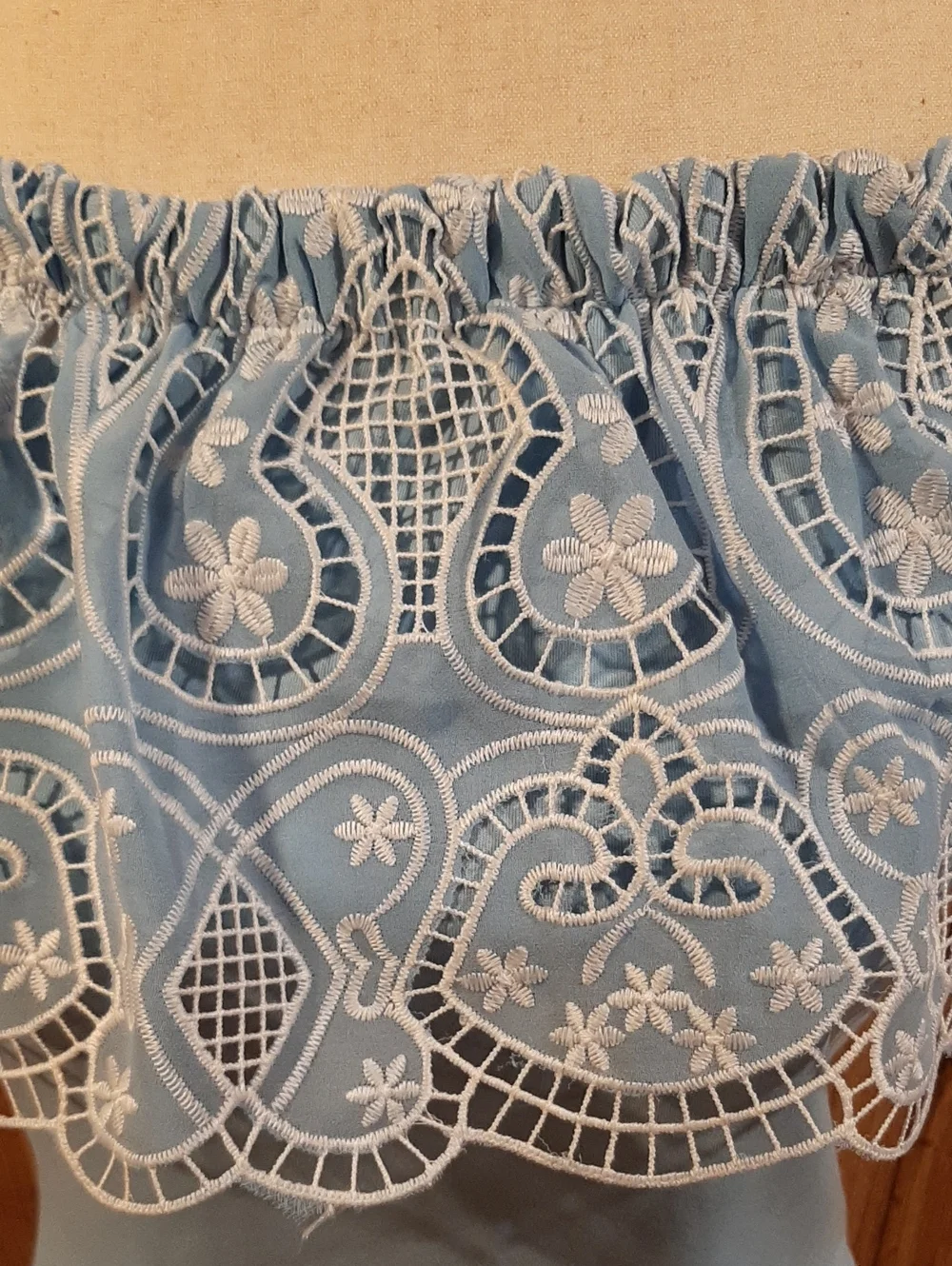 Boston Proper Blue and White Off-the-Shoulder Flowy Top (XS)